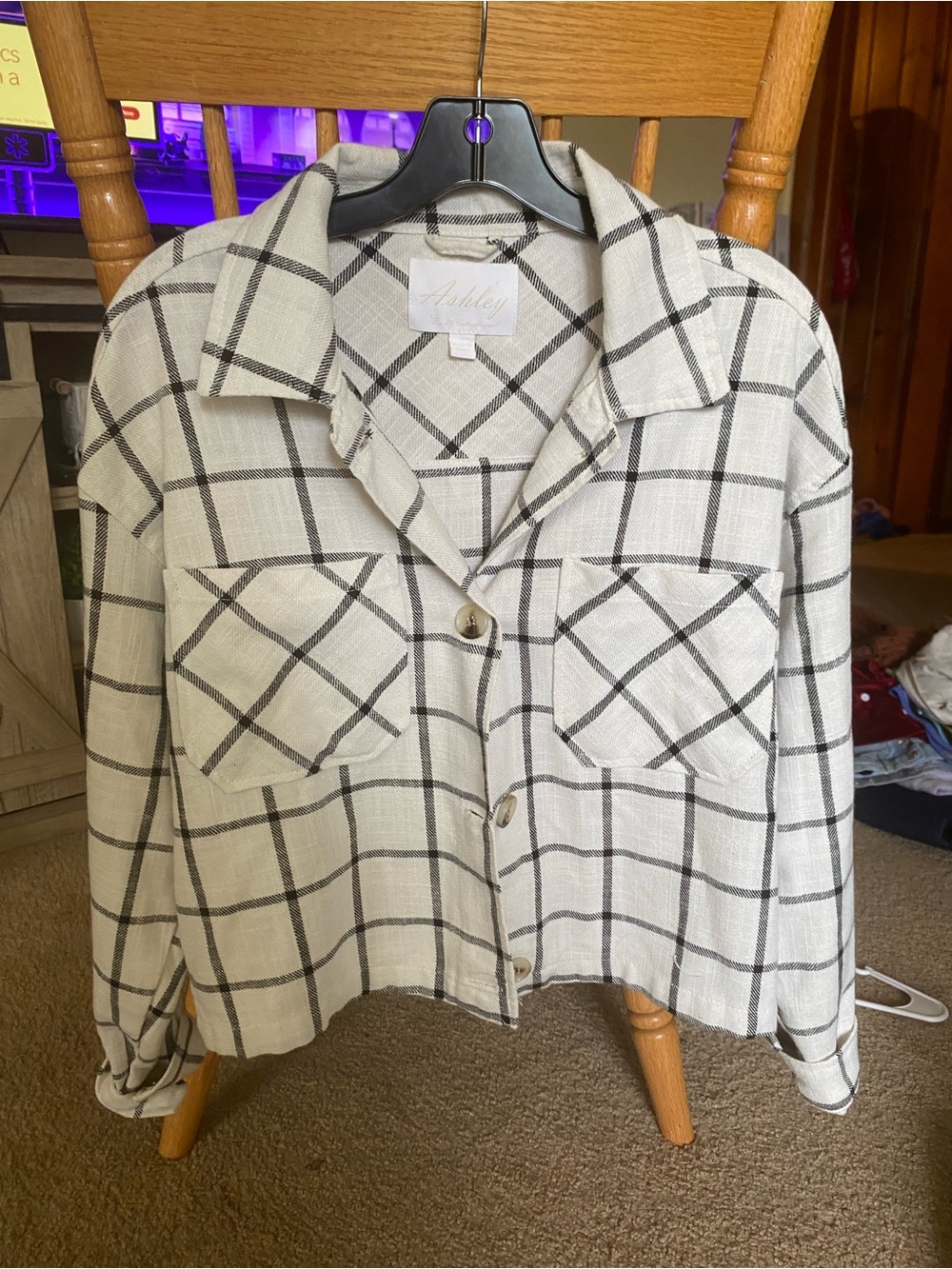 Ashley By 26 International Cream & Black Windowpane Button Jacket